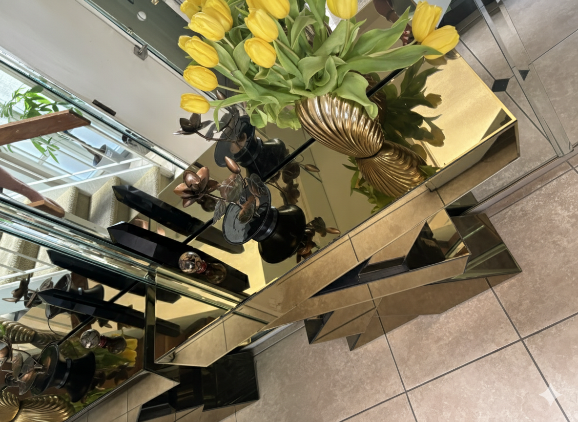 Gold mirrored console table