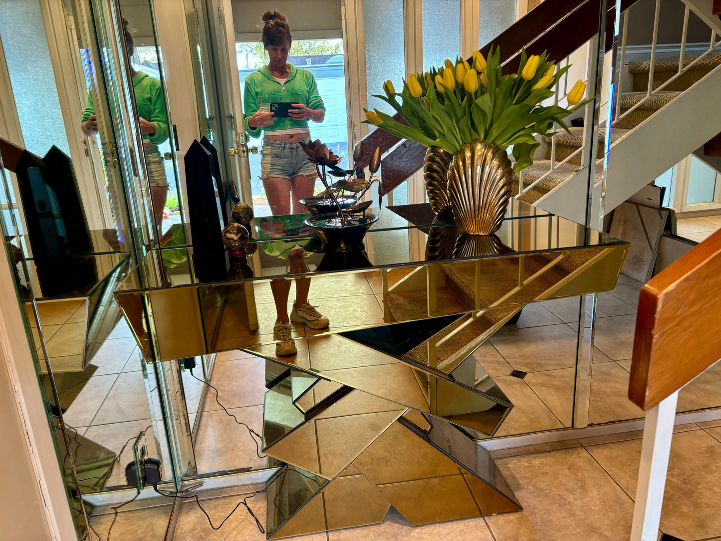 Gold mirrored console table