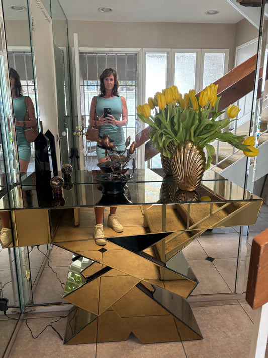 Gold mirrored console table
